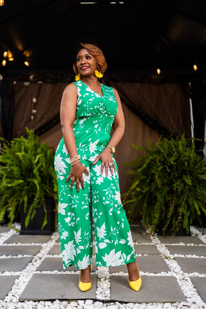 Image of Floral Jumpsuit-Kelly Green