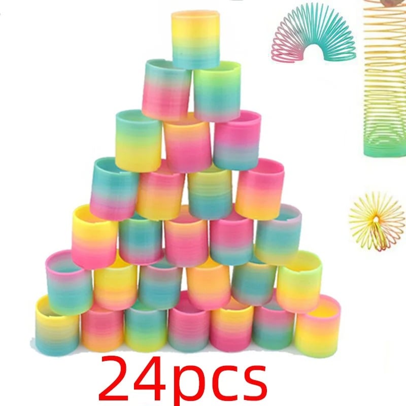 Image of 24PCS Rainbow Magic Springs Circle Toys Kids Birthday Party Favors Guests Giveaway Small Gifts Pinat