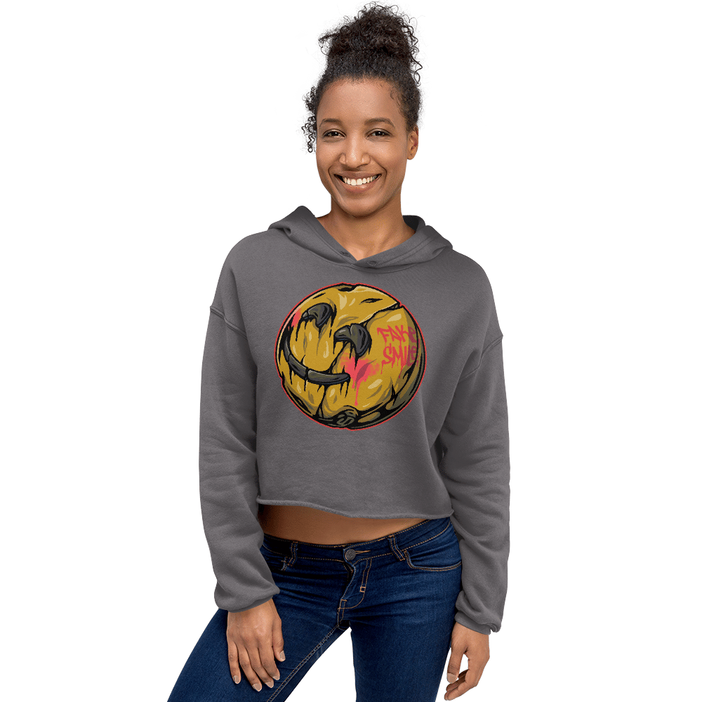 FAKE SMILE PRINTED CROP HOODIE