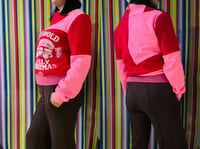 Image 9 of griswold xmas red pink courtneycourtney adult L large longsleeve patchwork funnel neck sweatshirt