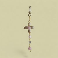 Image 1 of Milky Tea Powdered Pastel Jade Charm: Jade & Morganite Keychain | 18k Gold Plated
