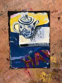 Still life on blue HAY bag