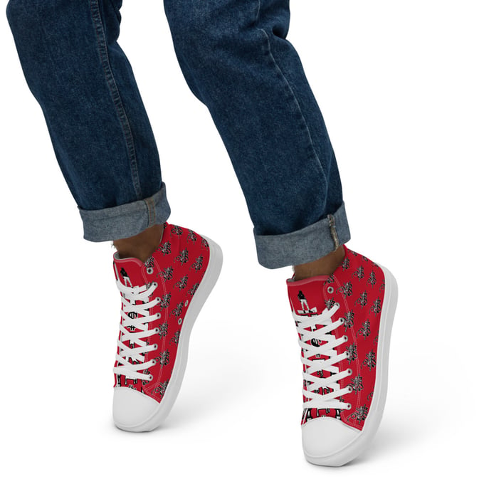 Image of Y$trezzy's 1.1s Special Edition Red Black and White high top shoes