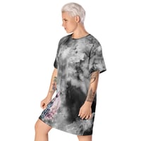 Image 3 of Black and Gray Watercolor Sphynx Cat T-shirt dress