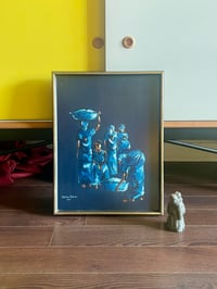 Image 1 of Mid Century Blue Oil Figurative On Canvas