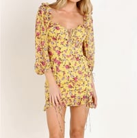 Image 1 of LINJIA SHOP yellow floral mini dress