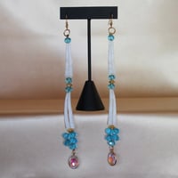 Image 4 of two tier simple Dentalium earrings (blue) 