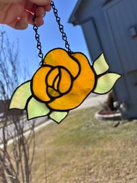 Image 2 of Yellow Rose Stained Glass Suncatcher - Handmade Glass Flower - Floral Suncatcher