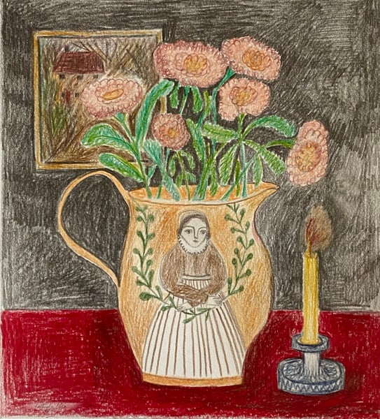 Image of Still life on a red table - original drawing