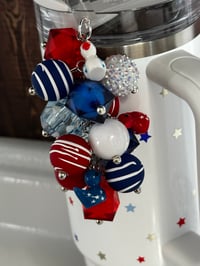 Image 2 of Ducky 4th of July Memorial Day Patrotic Red White and Blue Tumbler Straw Bauble