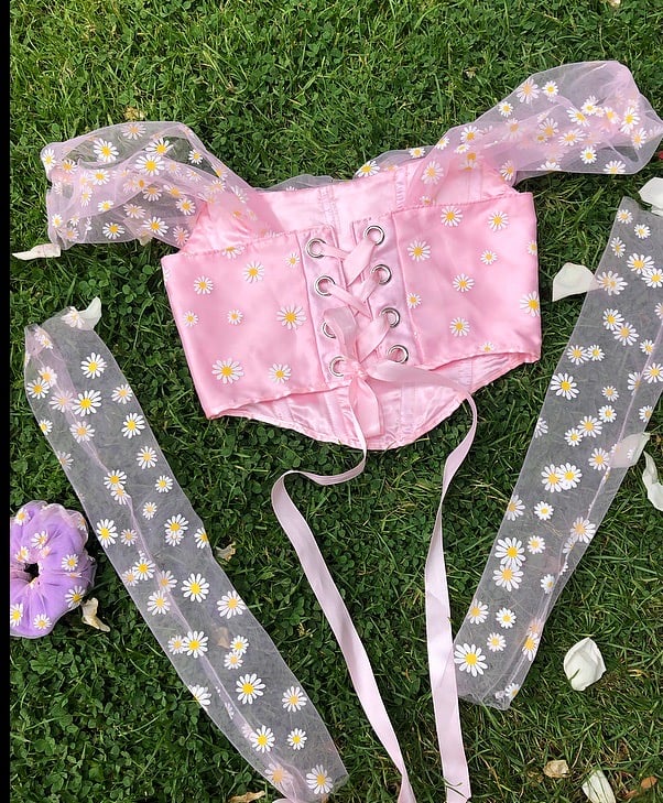 pink mesh floral sleeves