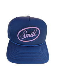 Navy blue and pink smile trucker 
