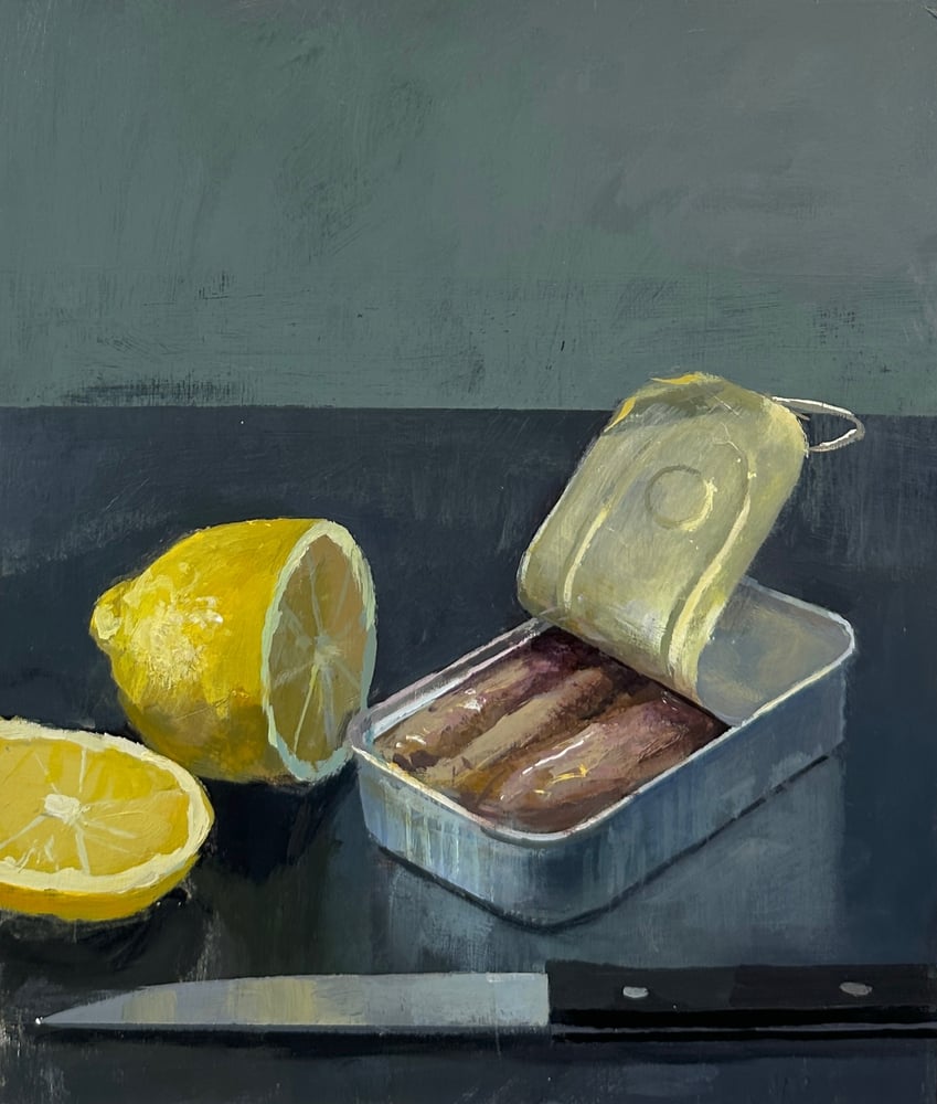 Image of Sardines, lemon, knife