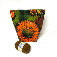 Image 1 of Bright Orange Sunflower Barkcloth Project Bag