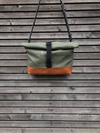 Image 3 of olive green waxed filter twill satchel / messenger bag / canvas day bag