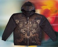 Image 1 of “WILD CHILD” CUSTOM ONE OF A KIND BLEACH PAINTED ZIP UP HOODIE LARGE