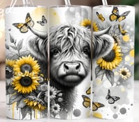 yellow sunflower highland cow 20oz tumbler