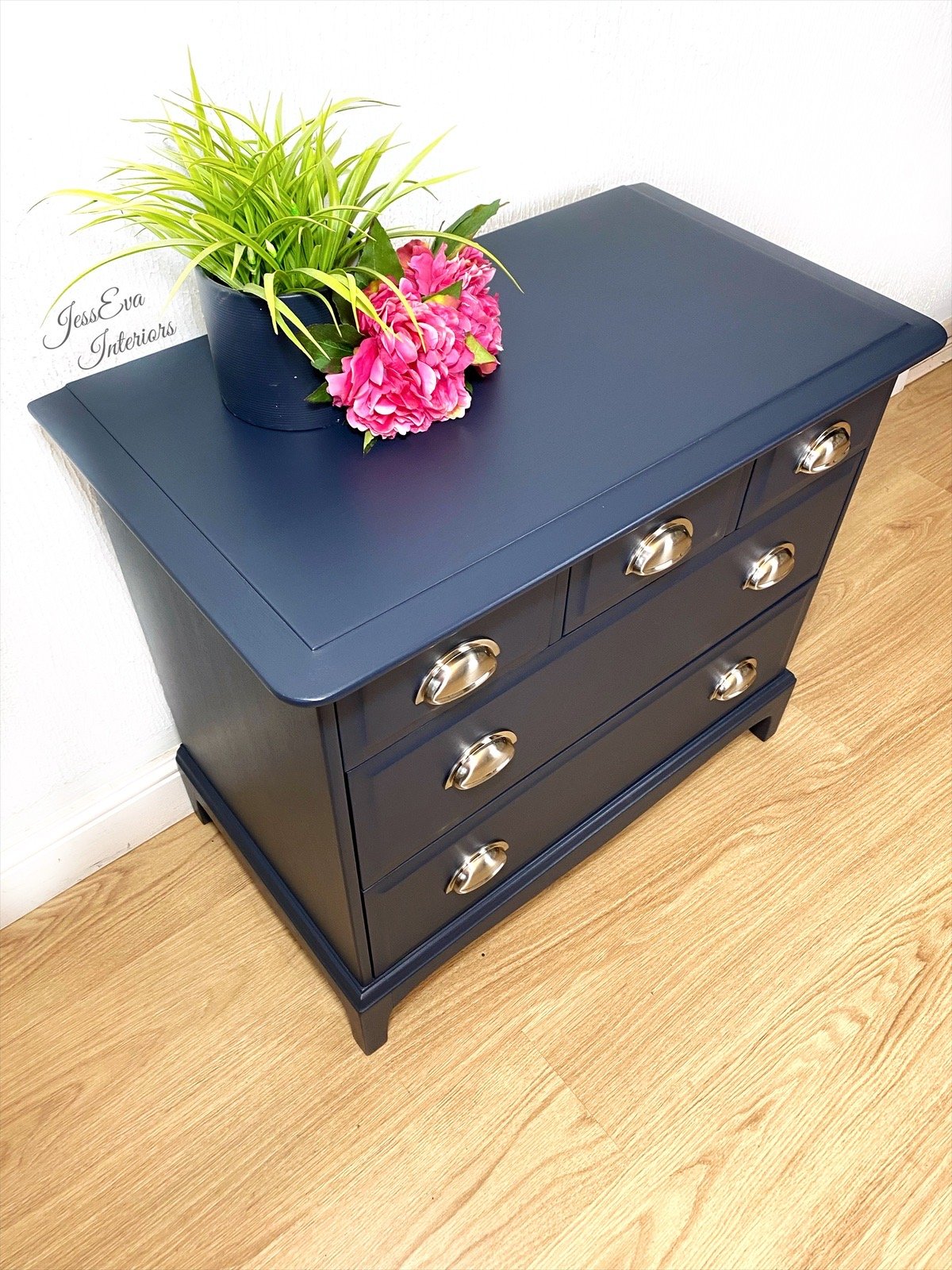 Navy Blue Stag Chest of Drawers / Large Bedside Cabinet 