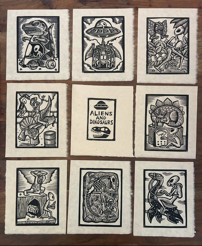 Aliens And Dinosaurs Block Print Set