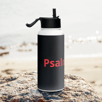 Image 9 of Stainless steel water bottle with a straw lid (Psalms 9;11 Black and Red)