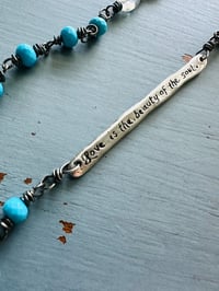 Image 8 of Tibetan turquoise necklace with hand engraved Saint Augustine quote bar pendant