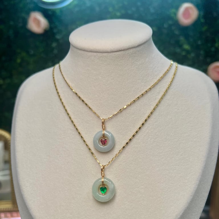 cz heart gem jaded necklace