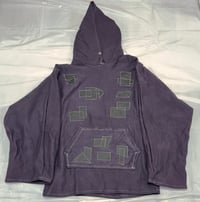 Image 1 of Cowhide Patchwork Cotton Fleece Hoodie (Midnight Blue/Clay)