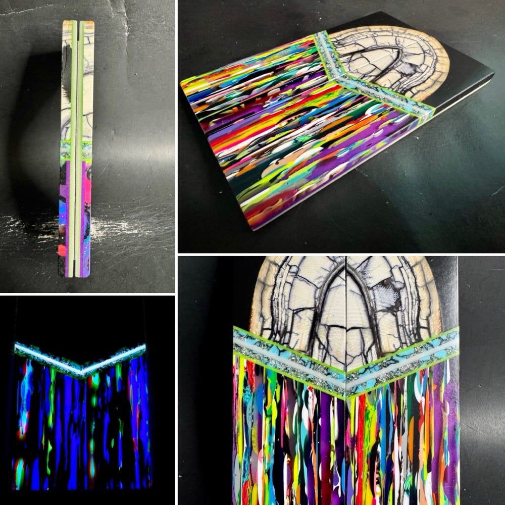 Image of Mammoth Tusk & @Kaoticartworks Overpour Resin GLOW Segmented Knife Scales 