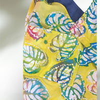 Image 3 of Mid blue denim origami market bag with yellow leaf batik lining