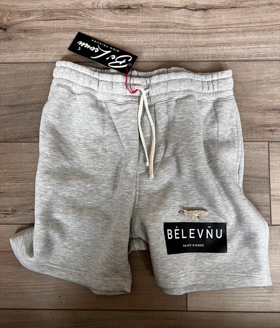 Image of Bélevñu Grey sweat shorts w/ leather patch 