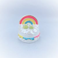 Image 2 of Happy frogs sitting on glow in dark rainbow and holographic cloud jewelry box 