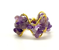 Image 1 of Amethyst Crystal Beaded Ring, Gold Accent, Handmade Jewelry