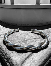 Image 2 of Ride the Sky Sterling Silver Plain Wire Twist Stacker Cuff 6.5”-7”