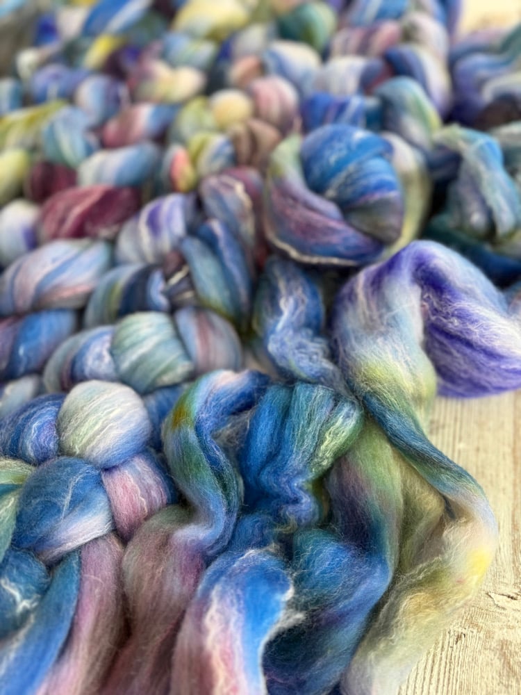 Cottage Garden, on Big Cozy Sock: 80% USA Targhee, 10% Bamboo, 10% Tussah Silk