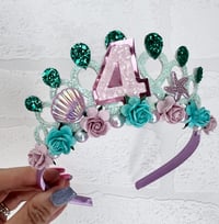 Image 2 of Mermaid birthday tiara crown, Aqua with a hint Baby Pink
