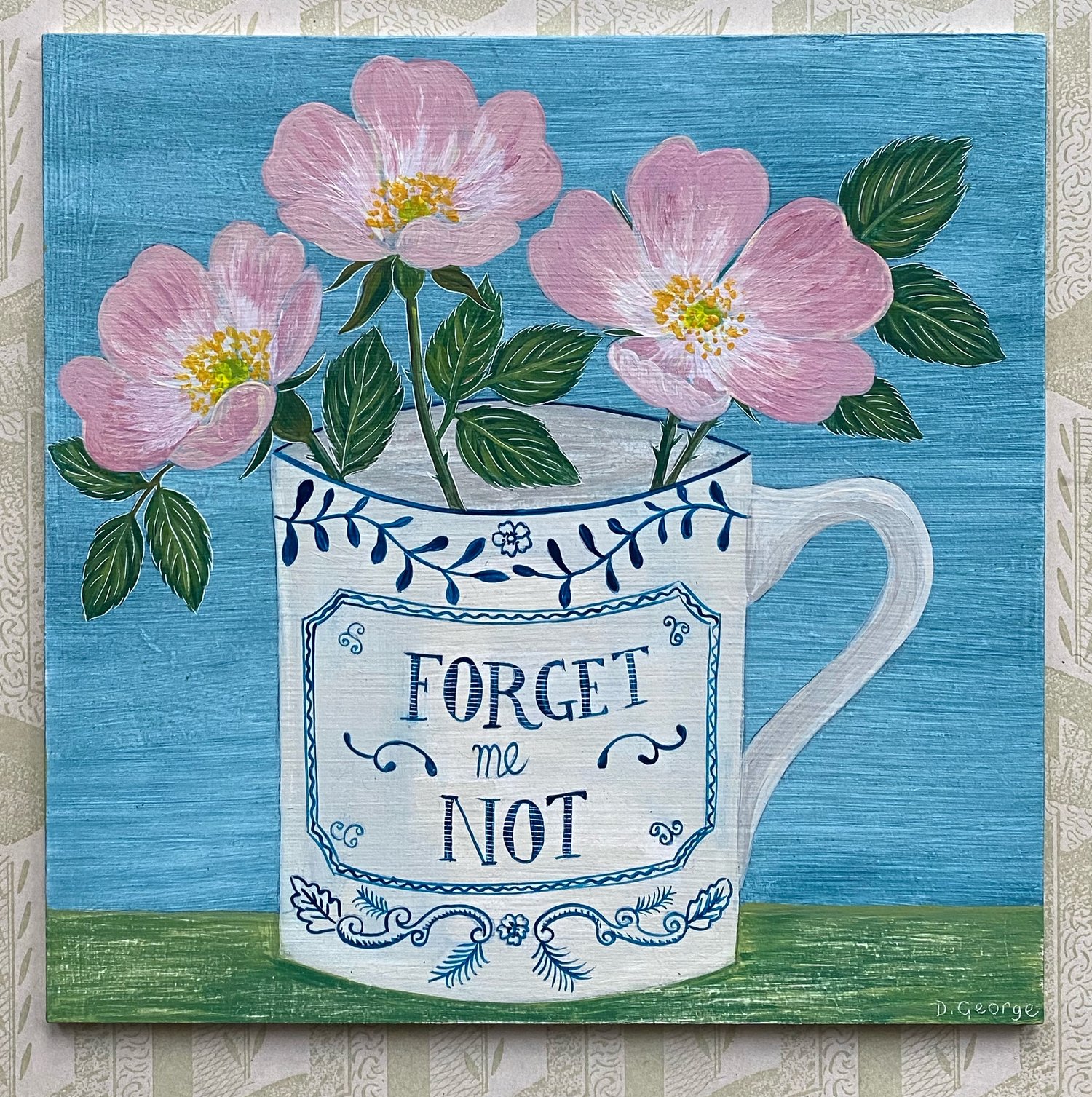 Image of Forget me not cup and dog roses 