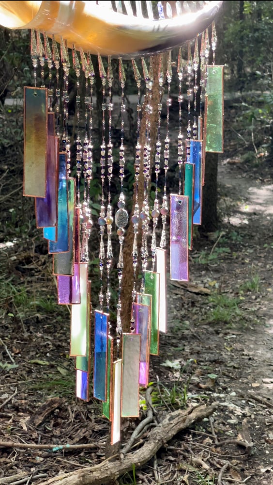 Image of Beaded Bullhorn Stained-Glass Chimes