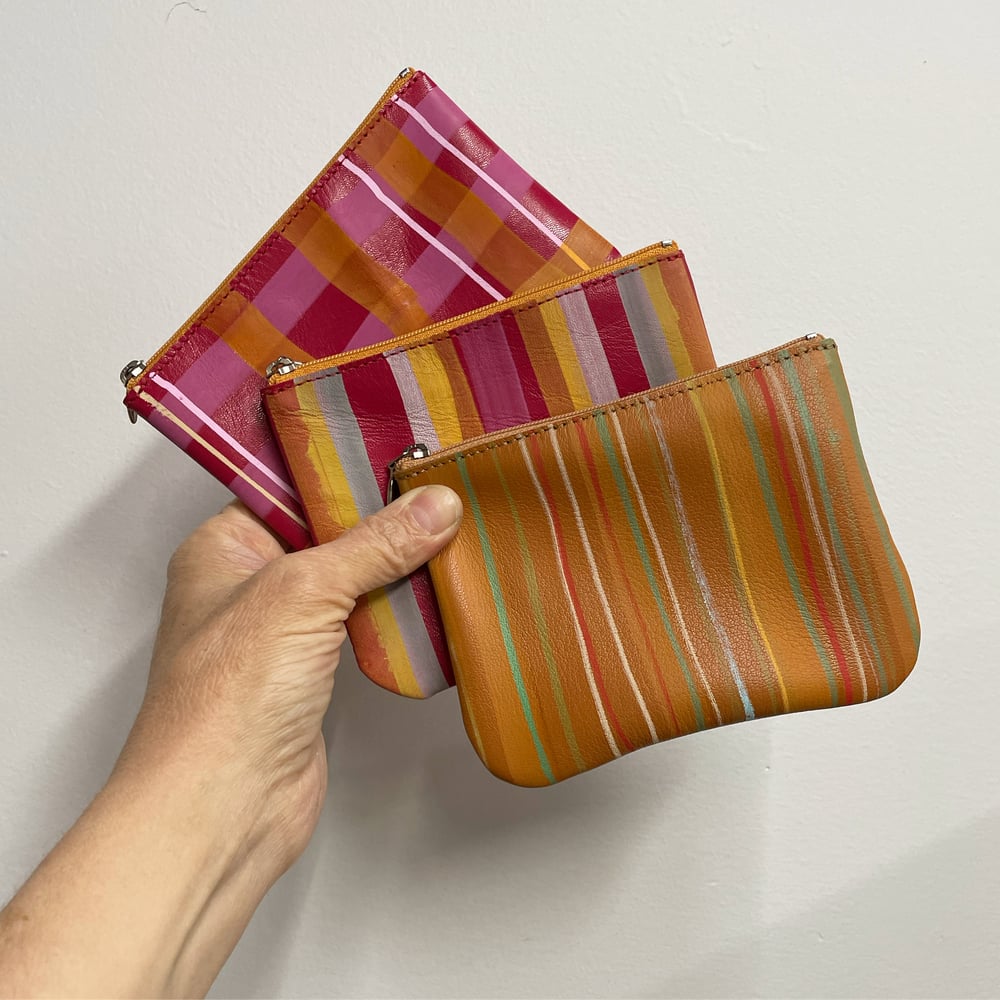 Image of XL Zippered Pouch -  hand painted striped/plaid