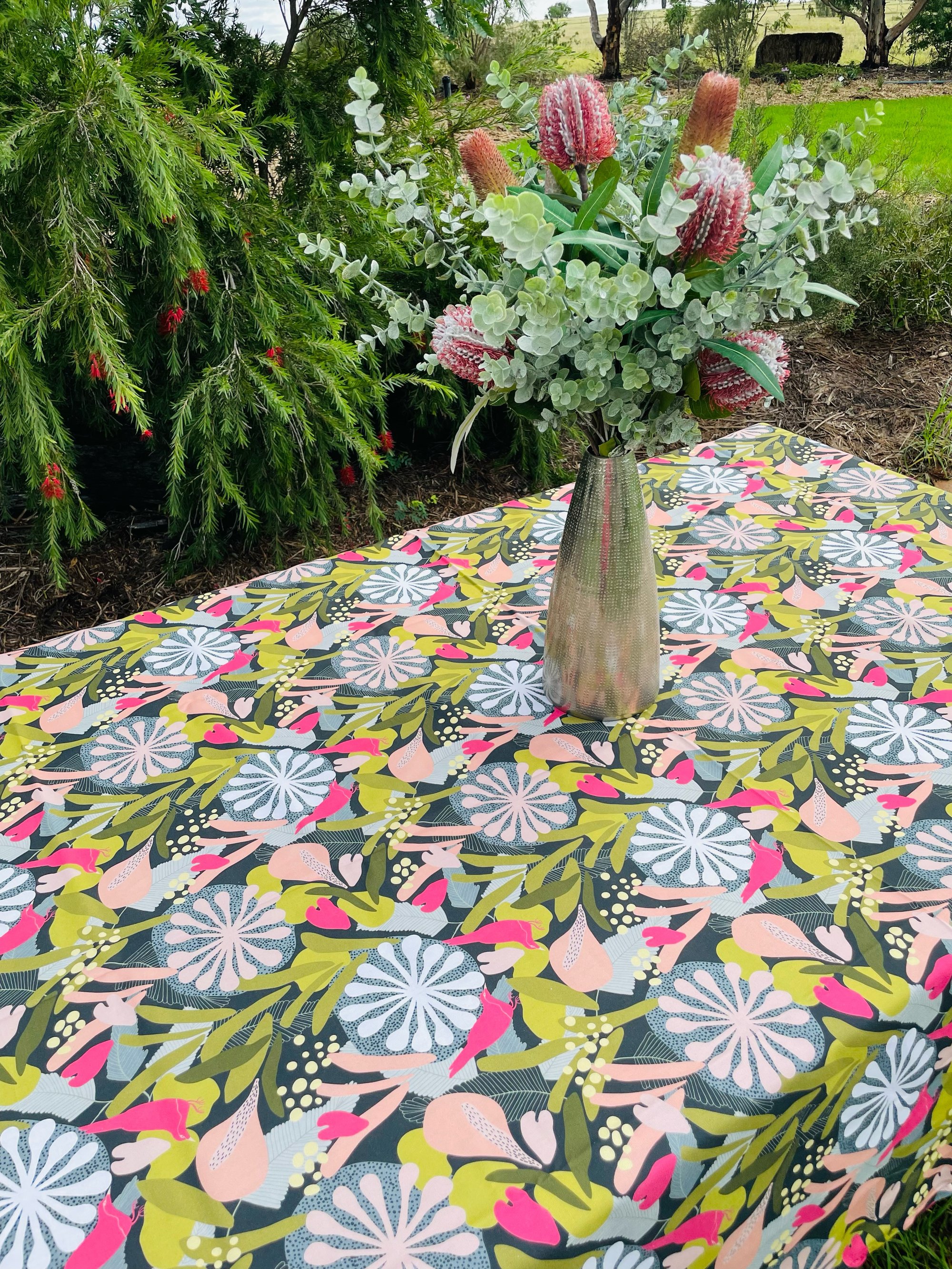 Tablecloths Greens And Pink Birds Woodberry Design