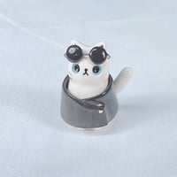 Image 1 of White kitty cat with Gojo outfit ceramic figurine