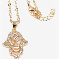 Image 1 of Rhinestone Hamsa Hand Necklace