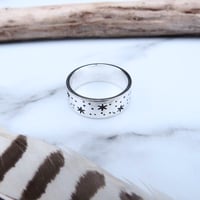 Image 1 of Sterling silver stars and dots ring. Starry stamped silver 925 handmade ring. 