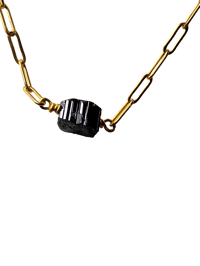 Image 2 of Paper Clip Bliss| Black tourmaline gold plated necklace