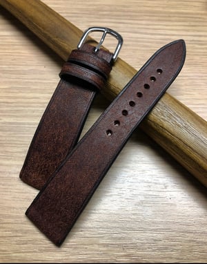 Image of Distressed tobacco calfskin classic watch strap