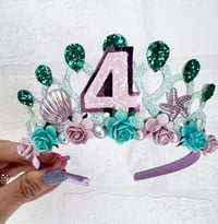 Image 1 of Mermaid birthday tiara crown, Aqua with a hint Baby Pink