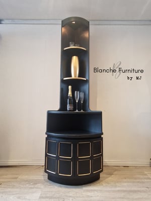 Image of Tall, Mid Century Corner Cabinet in Black and Gold - By Nathan