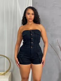 Image 1 of Cutout Waist Denim Romper 