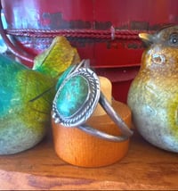Image 4 of OLD PAWN Vintage Navajo 3 GREEN Boulder Turquoise Sterling Silver CUFF Bracelet