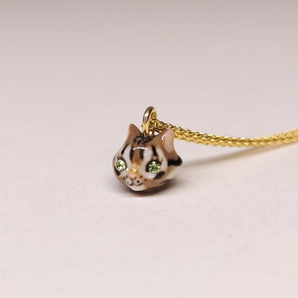 Image of Brown Tabby Porcelain & Gold Vermeil Teeny Tiny Cat Pendant