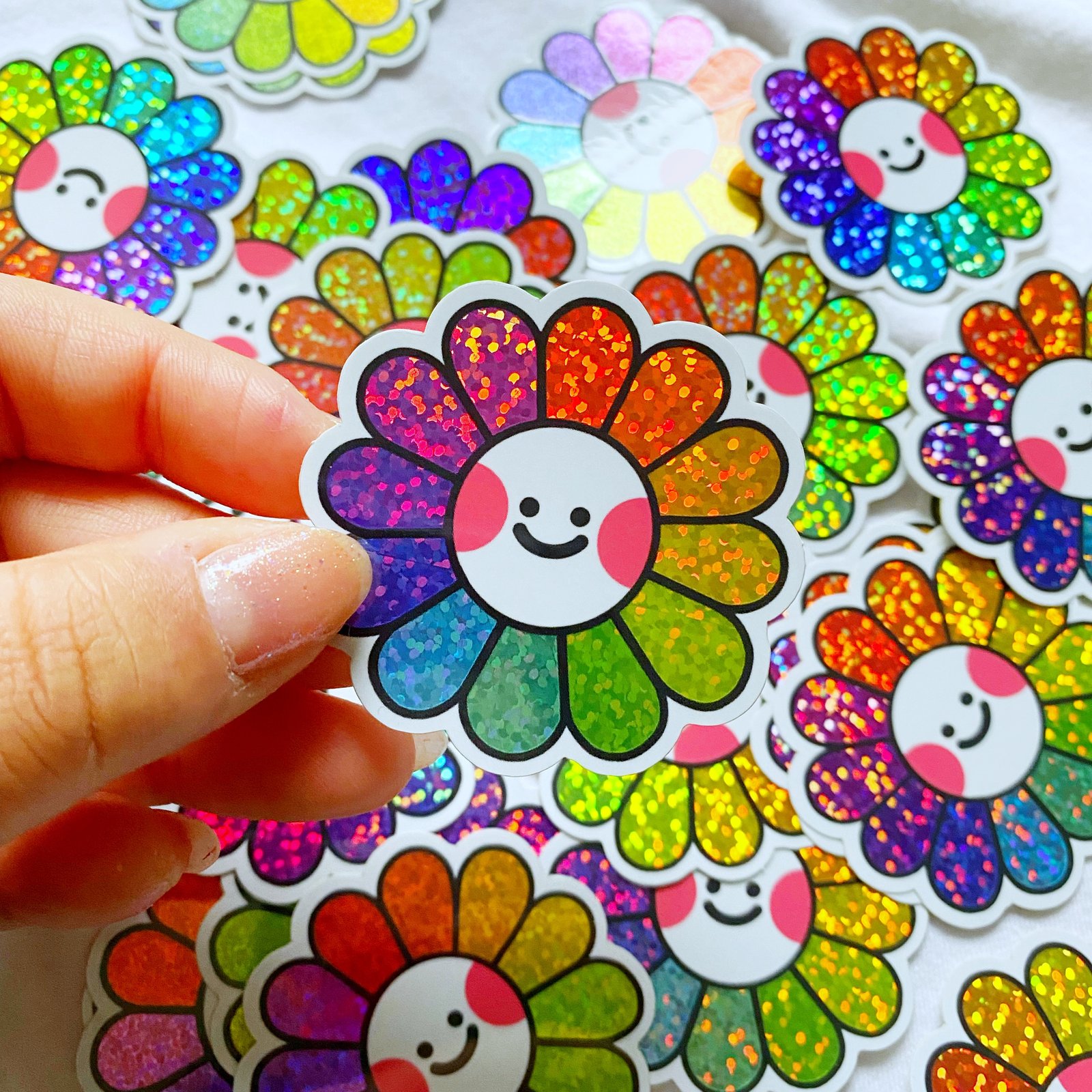 Rainbow flower blob glitter vinyl sticker | Ashionery